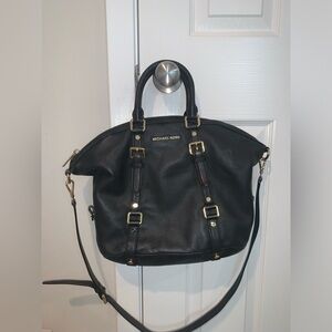 Michael Kors Purse Black Gold Soft Pebbled Leather Handbag Pockets Satchel